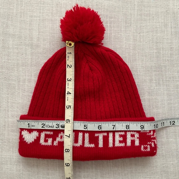 Jean Paul Gaultier Red Knit Cuffed Pom Pom Beanie Unisex O/S - Picture 5 of 10